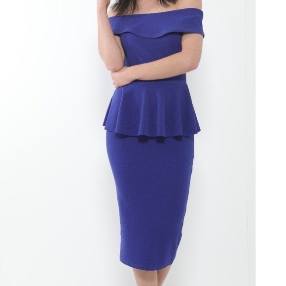 off the shoulder peplum midi dress abigail velvet midi dress Miss Circle Women Abigail Velvet Off Shoulder Bubble Hem Peplum Maxi Dress
